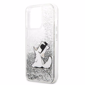 Karl Lagerfeld Skystas blizgučiai Choupette Fun dėklas telefonui iPhone 13 Pro Max 6.7" - sidabrinis