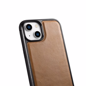iCarer odinis Oil Wax dėklas, padengtas natūralia oda, telefonui iPhone 14 Plus rudas (WMI14220719-TN)
