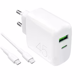 Puro Daily Prolite 45W USB-C USB-A Power Delivery įkroviklis su USB-C kabeliu - baltas