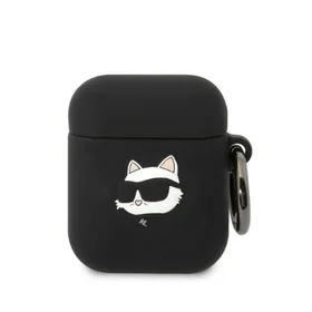 Karl Lagerfeld KLA2RUNCHK AirPods 1/2 dėklas juodas/juodas silikoninis Choupette galva 3D