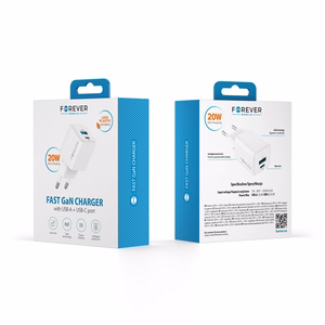 Forever TC-08-20AC GaN PD QC įkroviklis 1x USB-C 1x USB 20W baltas