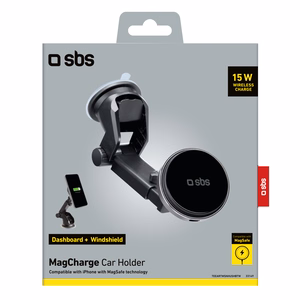 SBS TESUPMAGEXTWIR15W Telescopic Smartphone Holder with Wireless Charger, MagSafe Compatible, for Windshield and Dashboard - Black