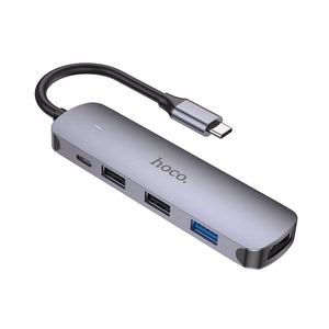 Adapteris Hoco HB27 Type-C Multi-Function Converter HDMI+USB3.0+USB2.0*2+PD pilkas