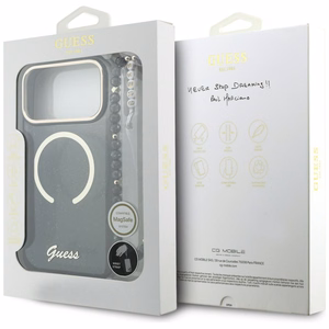 Guess IML Glitters Script Dirželis MagSafe dėklas for iPhone 17 Pro Max - juodas