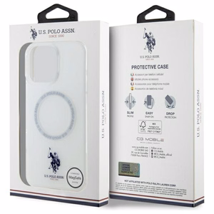 US Polo IML Ring MagSafe iPhone 16 Pro dėklas - baltas