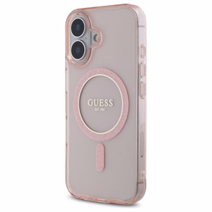 Guess GUHMP16SHFGEREP iPhone 16 6.1" rožinis/rožinis kietas dėklas IML Glitter Circle Magnetinis