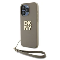 DKNY Dėklas telefonui su dirželiu ir logotipu iPhone 15 Pro - smėlio spalvos