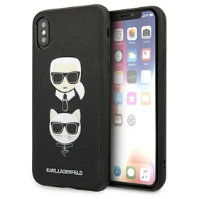 Karl Lagerfeld Saffiano Karl&Choupette Galvos dėklas telefonui iPhone XS Max - juodas