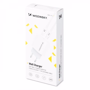 Įkroviklis Wozinsky Quick Charge, baltas PD 20W + Type-C / Lightning baltas laidas 100cm