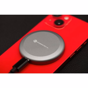 FORCELL F-ENERGY Smart Charge Qi2 15W belaidis įkroviklis su 150cm nuimamu kabeliu suderinamas su MagSafe sidabrinis