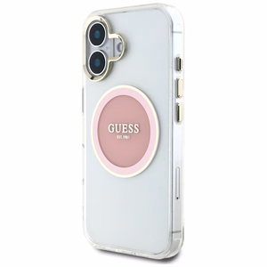 Guess IML Metal Colored Circle Classic Logo Magnetinis dėklas telefonui iPhone 16 - rožinis