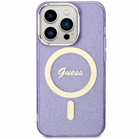 Guess GUHMN61HCMCGU iPhone 11 / Xr 6.1" violetinis kietas dėklas Blizgučiai Auksas MagSafe