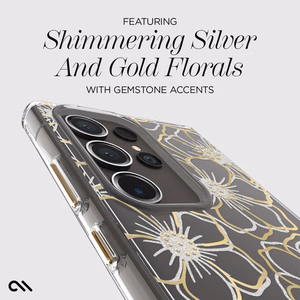 Case-Mate Floral Gems dėklas, skirtas Samsung Galaxy S24 Ultra, aukso spalvos