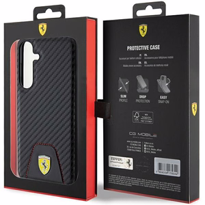 Ferrari Carbon Stitched Bottom dėklas telefonui Samsung Galaxy S24+ - juodas