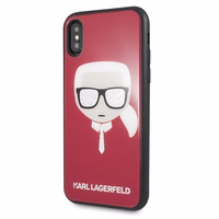 Karl Lagerfeld Ikoninis Blizgantis Karlo Galvos iPhone X / Xs Dėklas - raudona