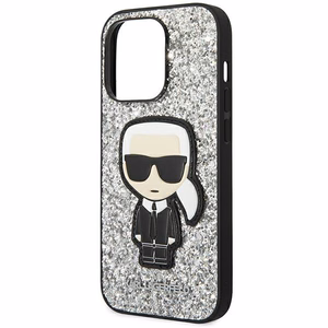 Karl Lagerfeld KLHCP14LGFKPG iPhone 14 Pro 6.1 kietasis dėklas sidabrinis blizgios dalelės Ikonik