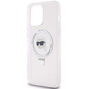 Karl Lagerfeld KLHMP15LHMRSKHH iPhone 15 Pro 6.1" baltas/baltas kietas dėklas su žiediniu stovu Karl Head Magnetinis