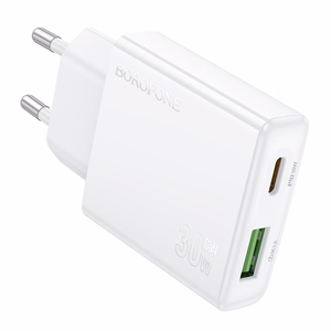 Borofone Įkroviklis BN25 Wish (Ultra Thin) - USB + Type-C - PD QC 3.0 30W baltas