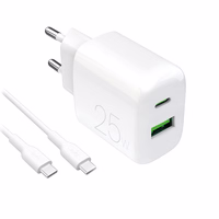 Puro PROLITE 25W USB-A / USB-C sieninis įkroviklis + USB-C - USB-C kabelis 1.2m - baltas