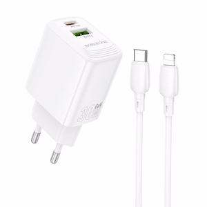 Įkroviklis Borofone BN29 30W USB-C/USB-A + USB-C to Lightning cable 1.0m baltas
