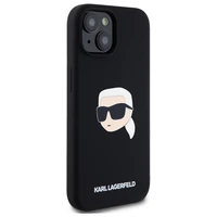 Karl Lagerfeld KLHMP15SSKHPPLK iPhone 15 6.1" juodas/juodas kietas dėklas Silikoninis Karl galvos spaudinys MagSafe