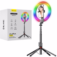 Blavec Selfie Ring lamp Aluminium Aura LED RGB Ring P-50 25cm tripod + remote control + 2,3 metres (RLP50-TRB23) juodas (damaged packaging)