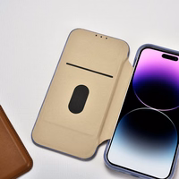 iCarer CE Premium odinis folio dėklas iPhone 14 Pro Max magnetinis atverčiamas odinis folio dėklas MagSafe šviesiai violetinė