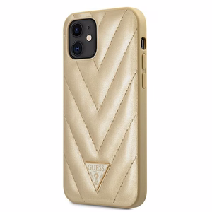 Guess GUHCP12SPUVQTMLBE iPhone 12 mini 5.4" auksinis/auksinis kietas dėklas V-Quilted kolekcija