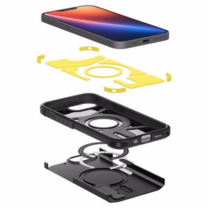 Чехол Spigen Tough Armor с MagSafe для iPhone 16e / 17e с подставкой - чёрный