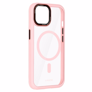 Liavec Hibridinis magnetinis skaidrus dėklas iPhone 15 šviesiai rožinis