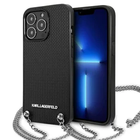 Karl Lagerfeld Odinis tekstūruotas ir grandinės dėklas telefonui iPhone 13 Pro Max 6.7" - juodas