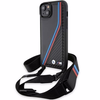 BMW M Edition anglies trispalvės linijos ir dirželis dėklas telefonui iPhone 15 Plus / 14 Plus - juodas