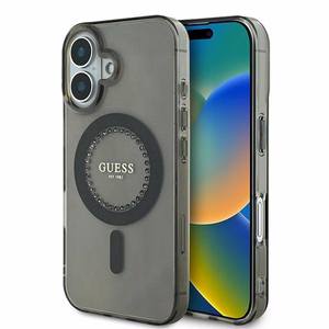 Guess IML Rhinestones Magnetinis dėklas telefonui iPhone 16 - juodas