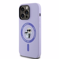 Karl Lagerfeld HC Magnetinis silikoninis Karl&Choupette galvų žiedas dėklas iPhone 14 Pro - Violetinis