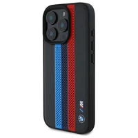 BMW M Performance Tricolor Printed Stripes MagSafe dėklas iPhone 16 Pro - juodas