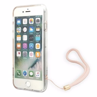 Guess GUOHCI8H4STP iPhone SE 2022 / SE 2020 / 7 / 8 rožinis kietasis dėklas su 4G rašto dirželiu