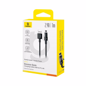 Baseus Gem USB-A į Lightning 2.4A greito įkrovimo laidas 1 m, juodas