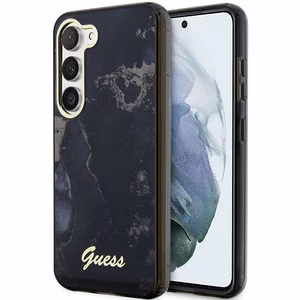 Guess GUHCS23MHTMRSK S23+ S916 juodas/juodas kietas dėklas Golden Marble Collection