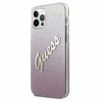 Guess GUHCP12LPCUGLSPI iPhone 12 Pro Max 6.7" rožinis kietasis dėklas Glitter Gradient Script