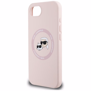 Karl Lagerfeld silikoninis Karl&Choupette galvų Magnetinis dėklas telefonui iPhone 16e - rožinis