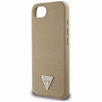 Guess Grained Triangle MagSafe dėklas telefonui iPhone 16e - ruda