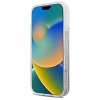 Karl Lagerfeld skystų blizgučių Karl & Choupette Head magnetinis dėklas telefonui iPhone 16 Pro - skaidrus