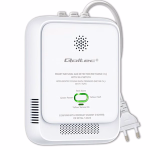 Qoltec 52651 gamtinių dujų nuotėkio daviklis | CH4 detektorius | NG | Tuya | Wi-Fi | 85dB signalizacija | LED