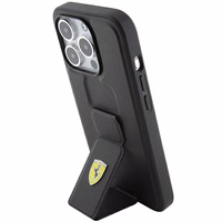 Ferrari Grip Stand Metal Logo dėklas iPhone 15 Pro Max – juodas