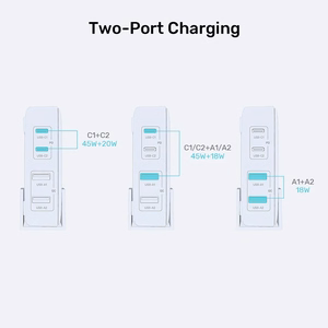 GaN tinklo įkroviklis - Unitek P1228ABK01-EU | 70W 2x USB-C 2x USB-A