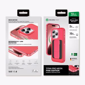Amazing Thing Titan Pro Neon Mag piniginės dėklas 10FT IP156.7PTWPN Iphone 15 Pro Max rožinė su stovu