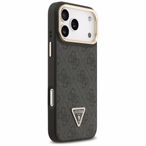 Guess 4G PU trikampio logotipo ir stovo magnetinis dėklas telefonui iPhone 17 Pro Max - juodas