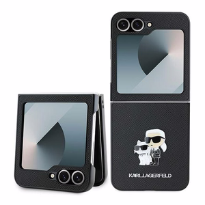 Karl Lagerfeld Saffiano metalinio ženklo dėklas telefonui Samsung Galaxy Z Flip 6 - juoda