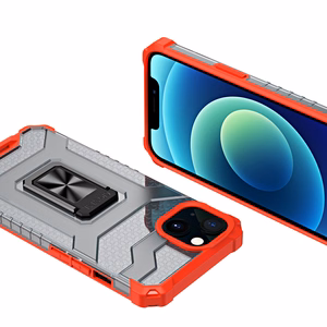 Kristalinis žiedinis dėklas su stovu tvirtas apsauginis dangtelis iPhone 13 mini raudonas