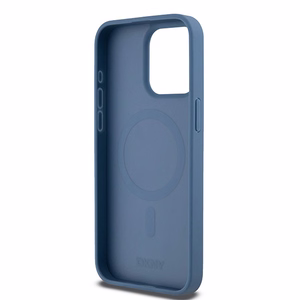 DKNY Odinis monogramos rašto metalinis logotipas Magnetinis dėklas telefonui iPhone 15 Pro Max - mėlynas